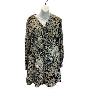 H&M Sz 8 V-Neck‎ Black Gold Chain Button Down Shirt Dress Tunic Equestrian